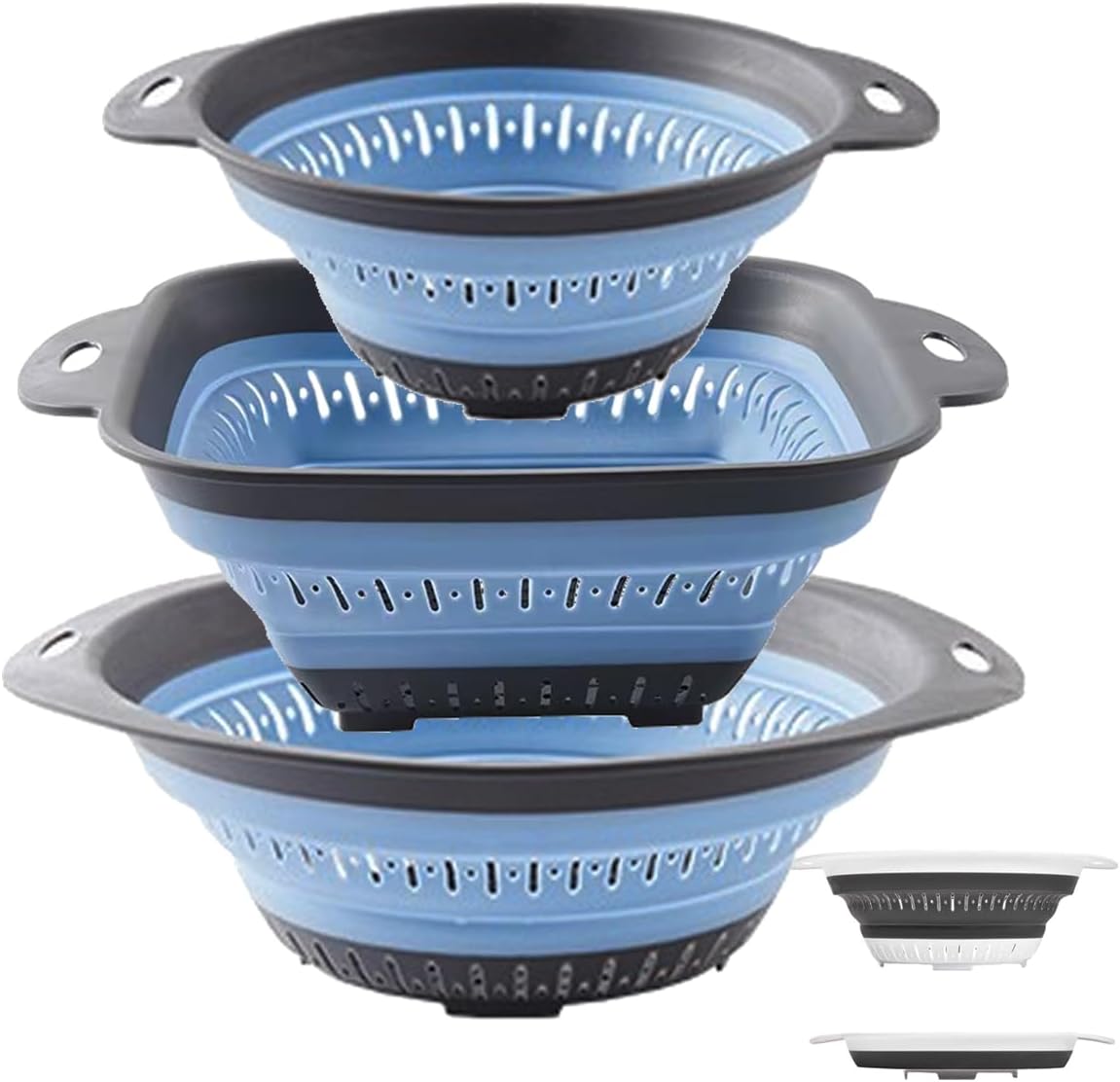 Collapsible Colander and Strainer,Silicone Strainer Colanders & Food Strainers,for Vegetable and Fruit, Kitchen Essentials (2, Blue, 1.3L+2.5L)