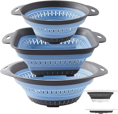 Collapsible Colander and Strainer,Silicone Strainer Colanders & Food Strainers,for Vegetable and Fruit, Kitchen Essentials (2, Blue, 1.3L+2.5L)
