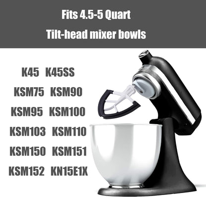 Flex Edge Beater for KitchenAid,Mixer Attachement Compatible With KitchenAid,Mixer Accessory,Fits Tilt-Head Stand Mixer Bowls For 4.5-5 Quart Bowls,Beater With Silicone Edges,White