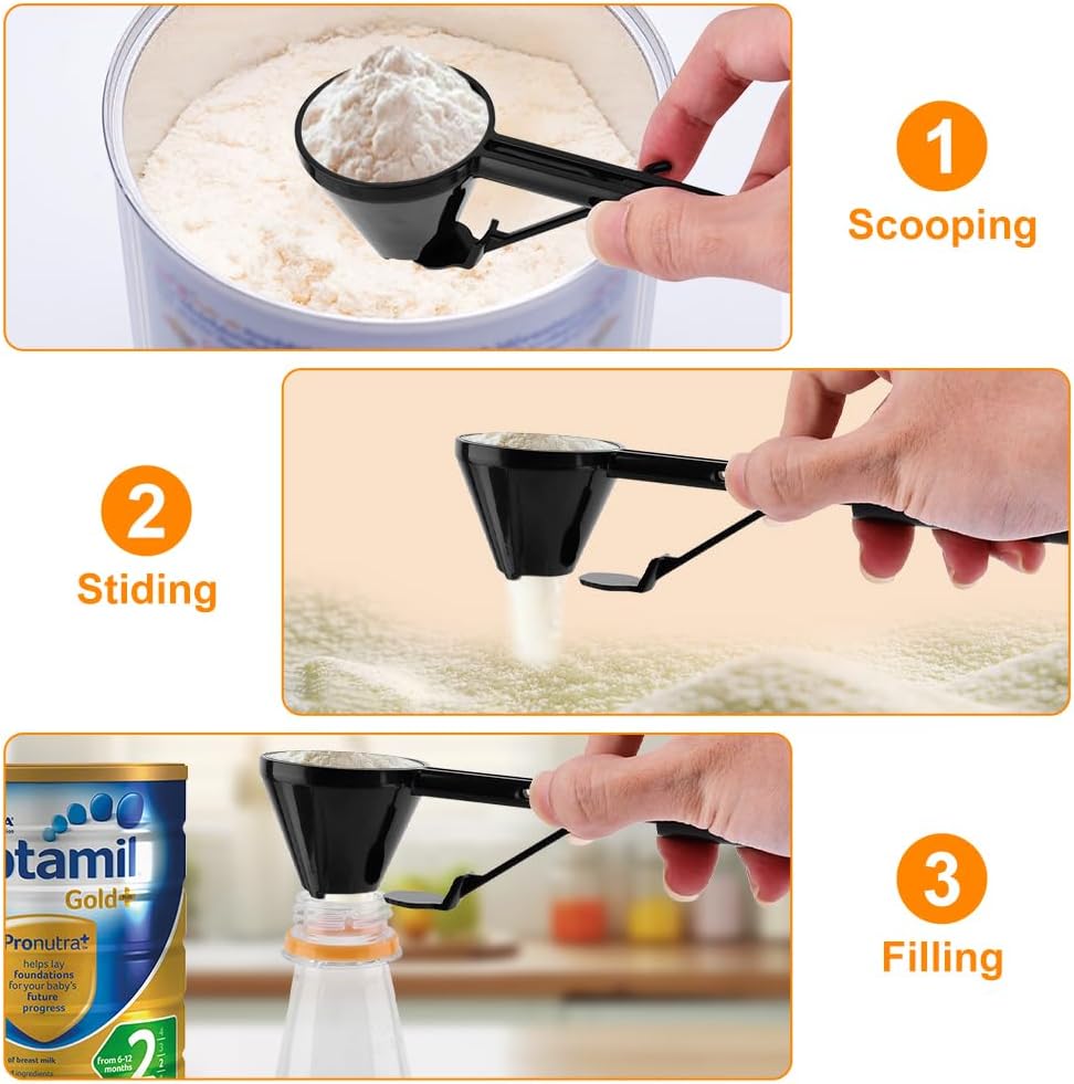 2 Pcs Coffee Scoop with Funnel for Refillable Coffee Pods, Sliding Bottom Measuring Spoon for Ground Coffee, Protein Powder, Tea, Water Bottles