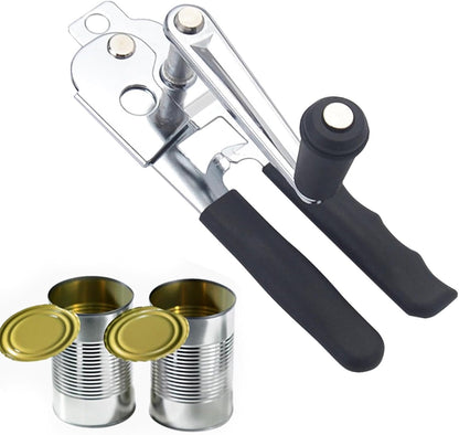 Hand Crank Can Opener,Stainless Steel Manual Tool Handheld Smooth Edge Can Opener for Kitchen Camping Outdoor Picnics(COLOR:Black+Silver)
