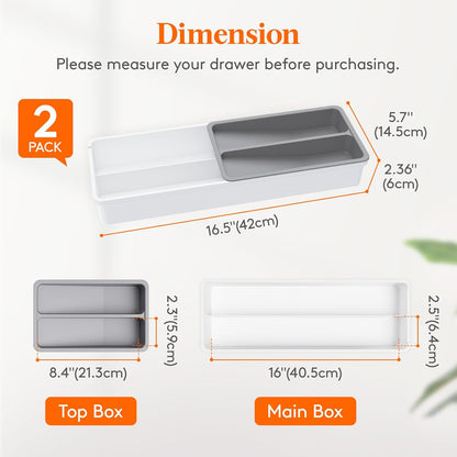 Lifewit Compact Silverware Organizer for Kitchen Drawer, Narrow Flatware Tray Holder, Plastic Cutlery Spoons, Forks and Knives Storage, Black, 1 Pack