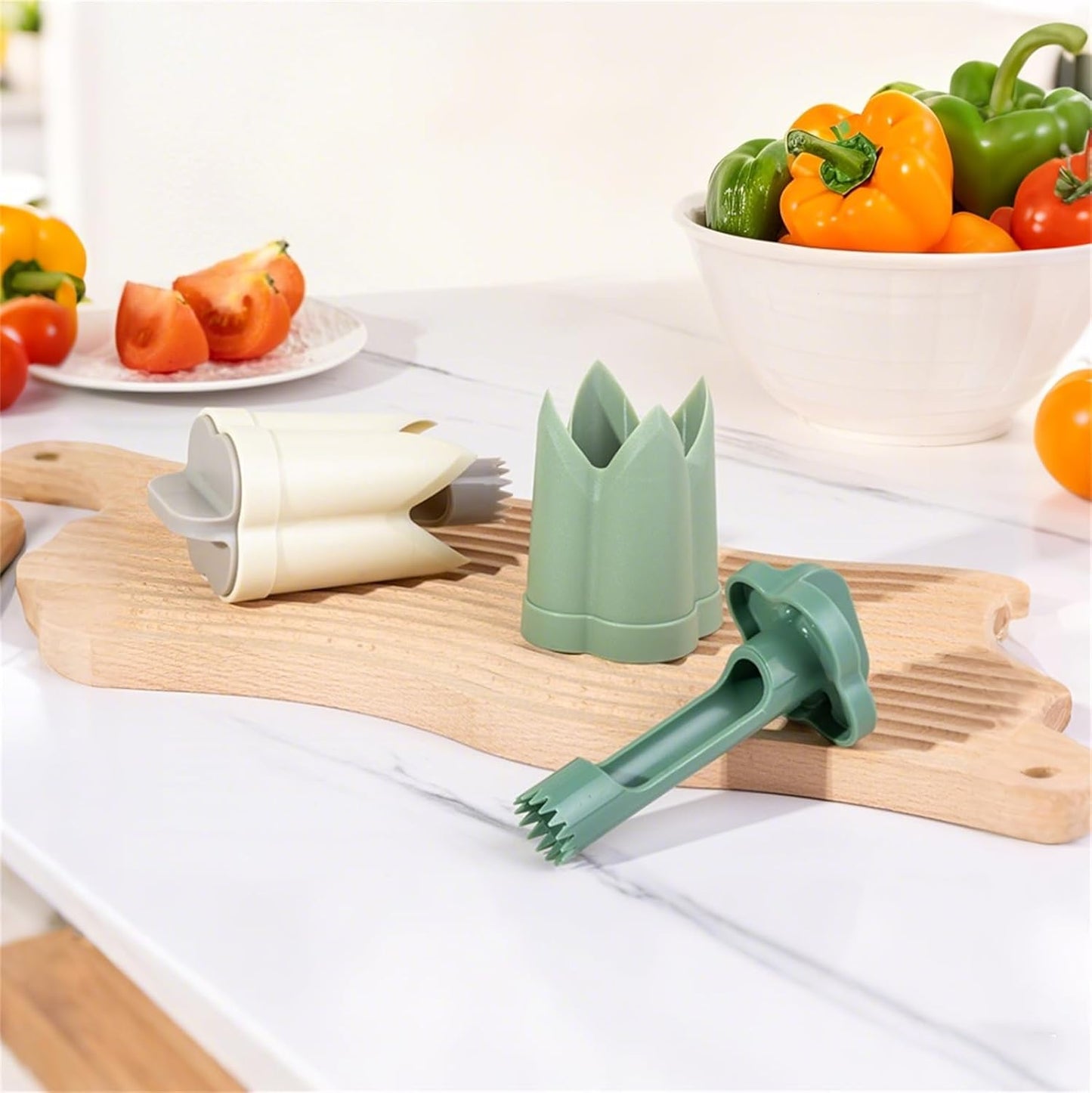 Pepper Corer, 2 in 1 Red Bell Pepper Seed Corer Remover Tool, Fruit & Vegetable Corers Quick Cave Tools for Jalapeno Cutter Deseeder, Green