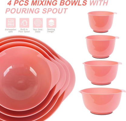 BoxedHome Green Ombre Nesting Plastic Mixing Bowl Set With Pour Spout, Microwave and Dishwasher Safe, BPA free Non-Slip Base, Set of 4 Size 1.7, 2.5, 3.5 and 4.5qt, Great for Prepping, Baking, Cooking