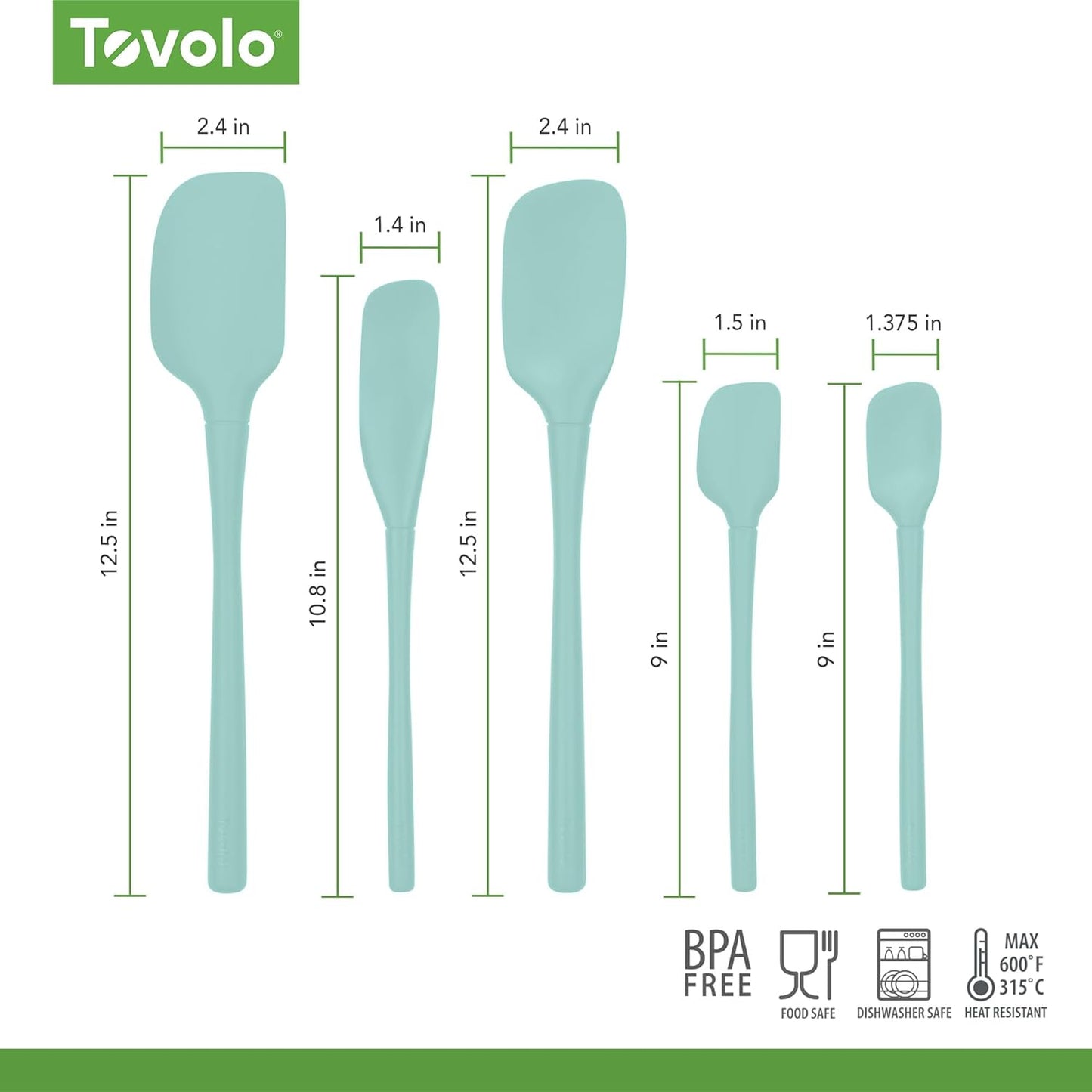 Tovolo Stainless Steel Handled Silicone Spatula Set of 5 White, Dishwasher Safe Kitchen Spatula Set for Cooking Baking, Non Toxic BPA Free Silicone Spatula set with Metal Steel Handle