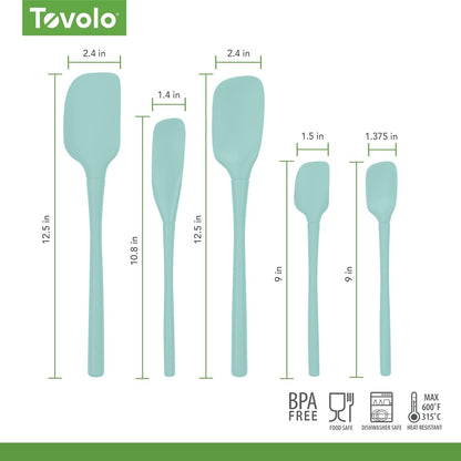 Tovolo Stainless Steel Handled Silicone Spatula Set of 5 White, Dishwasher Safe Kitchen Spatula Set for Cooking Baking, Non Toxic BPA Free Silicone Spatula set with Metal Steel Handle