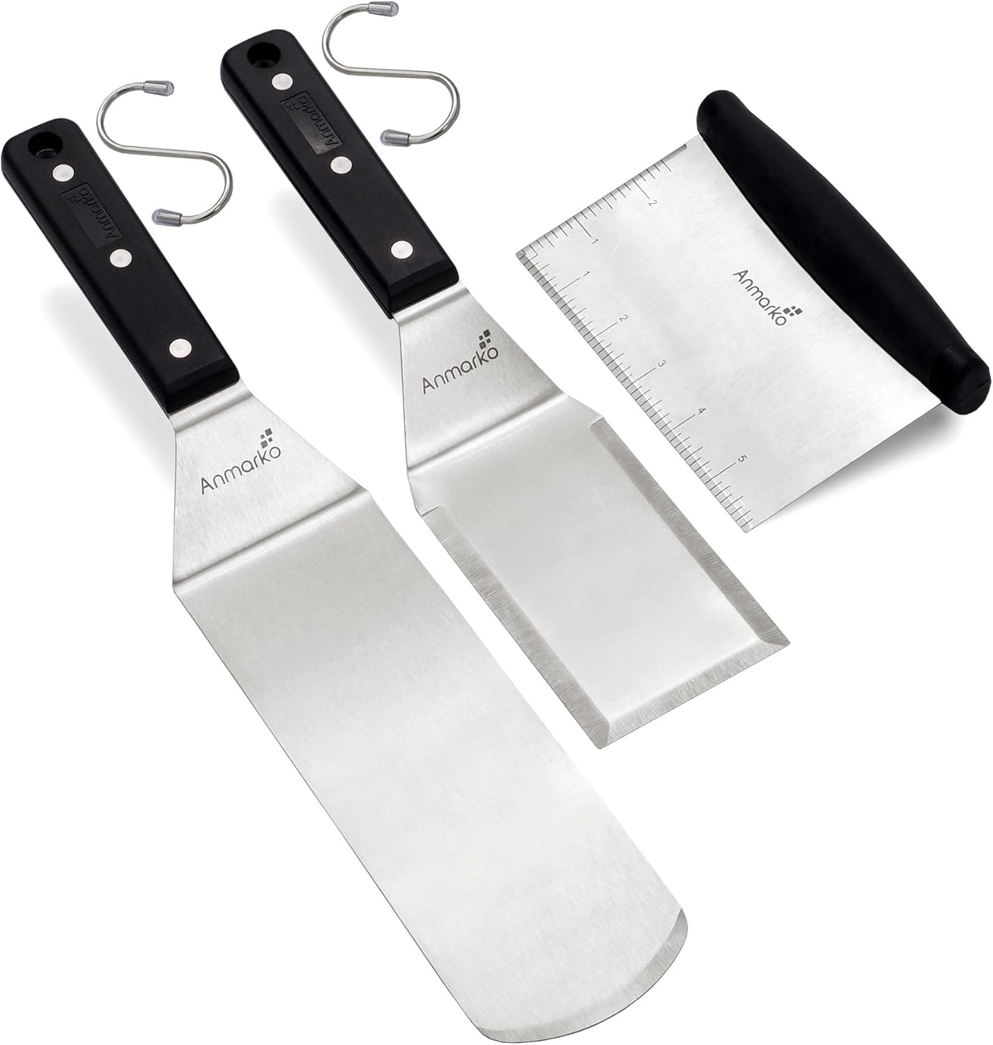 Anmarko Professional Griddle Spatula Set - Stainless Steel Metal Spatula and Griddle Scraper - Heavy Duty Commercial Grade