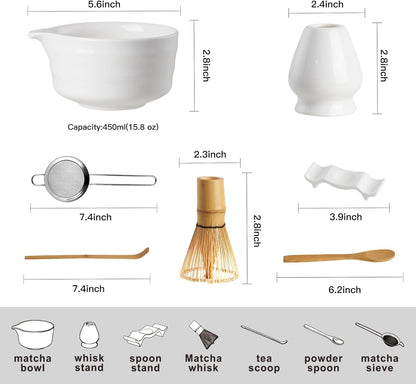 YOLIFE Matcha Whisk Set, Black Matcha Set, Ceramic Matcha Bowl and Whisk (Chasen), Holder, Sifter, Bamboo Scoop, Spoon & Spoon Rest, 7 Pcs Matcha Kit for Matcha Tea Ceremony