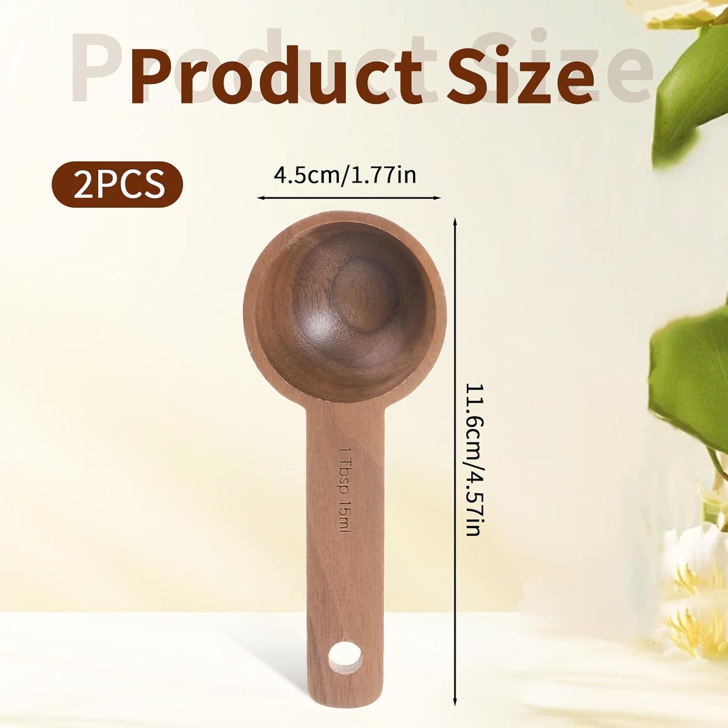 2PCS Wooden Tablespoon Measuring Spoon for Jars, Coffee Scoop for Ground Coffee Handmade Walnut Coffee-Scoop for Coffees Beans Tea Spices Tablespoon Home Kitchen Accessories for Jars Containers