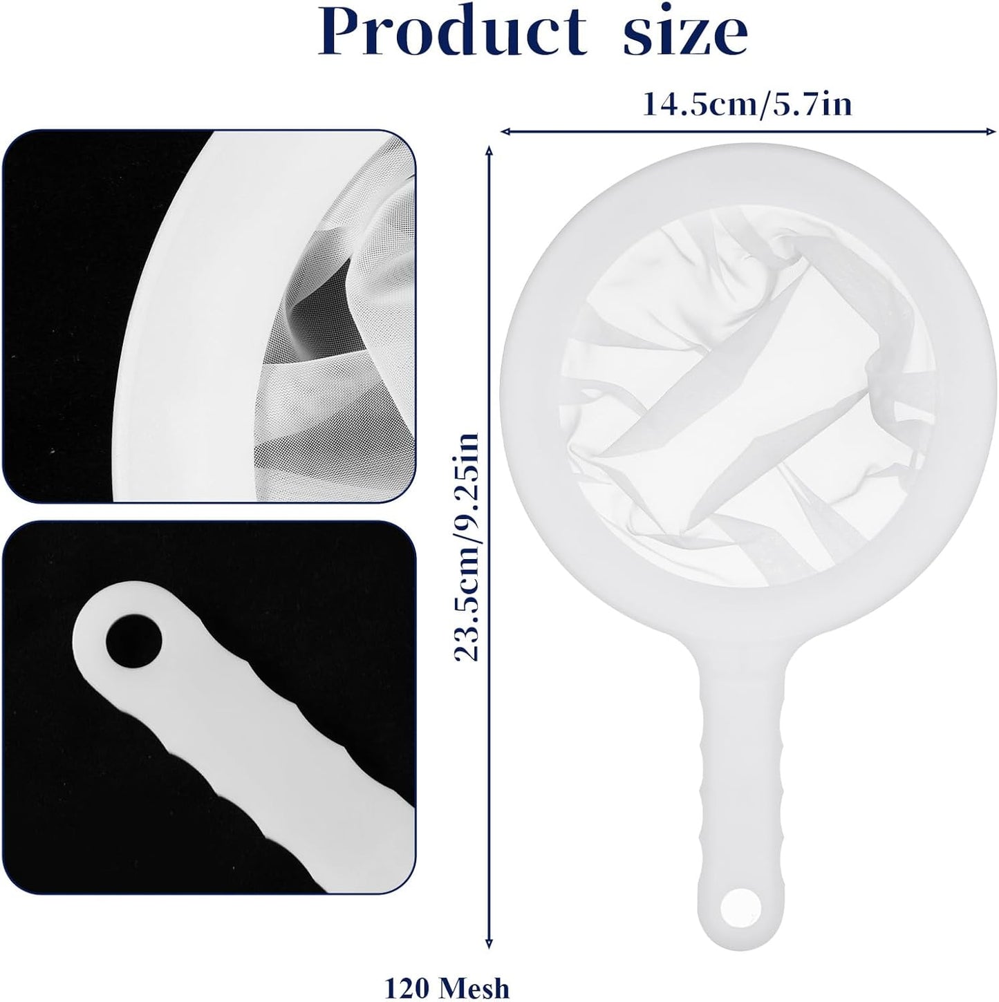2Pcs Ultra Fine Mesh Strainer, 120 Mesh Nylon Food Juice Strainer with Non-Slip Plastic Handle Yogurt Fine Meshes Sieve Kitchen Colander Mini Brine Shrimp Separation Net for Coffee Milk Yogurt White