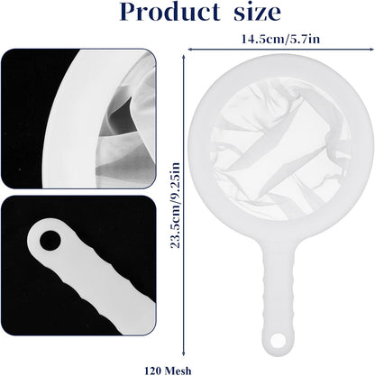 2Pcs Ultra Fine Mesh Strainer, 120 Mesh Nylon Food Juice Strainer with Non-Slip Plastic Handle Yogurt Fine Meshes Sieve Kitchen Colander Mini Brine Shrimp Separation Net for Coffee Milk Yogurt White
