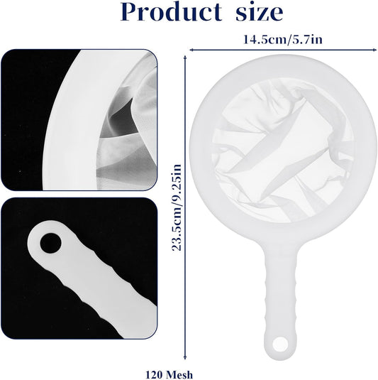 2Pcs Ultra Fine Mesh Strainer, 120 Mesh Nylon Food Juice Strainer with Non-Slip Plastic Handle Yogurt Fine Meshes Sieve Kitchen Colander Mini Brine Shrimp Separation Net for Coffee Milk Yogurt White