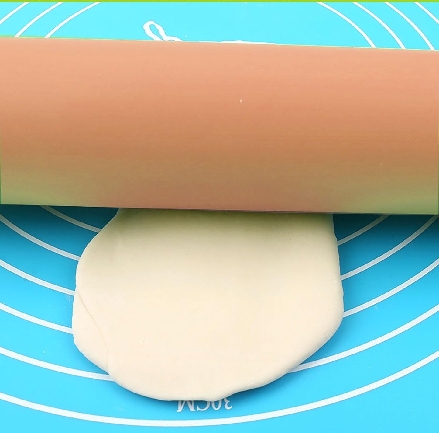 Silicone Rolling Pin, Green 9 Inch Pin with Wooden Rotatable Handle for Dough of Baking Bread, Cookie, Pizza (green, 9 inch)