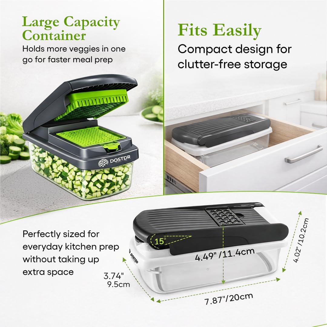 Compact Premium Vegetable Chopper, Mandoline Slicer, Veggie Chopper Food Chopper Container, Vegetable Cutter, Onion Salad Vegetable Chopper, Fruit Slicer, Shredding (White & Black)