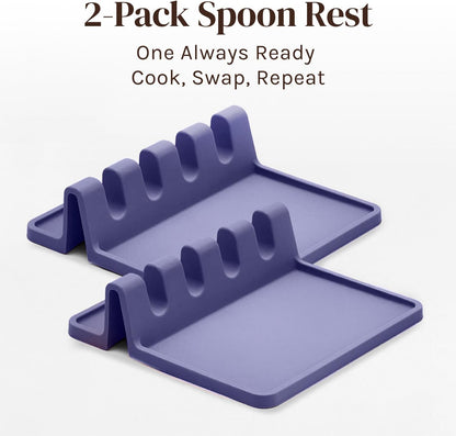 Cooler Kitchen Black Silicone Spoon Rest for Stove Top with Drip Pad (Two Pack) - Heat-Resistant, BPA-Free Utensil Rest & Spoon Holder for Kitchen Counter - Grill Utensil Holder for Spatulas