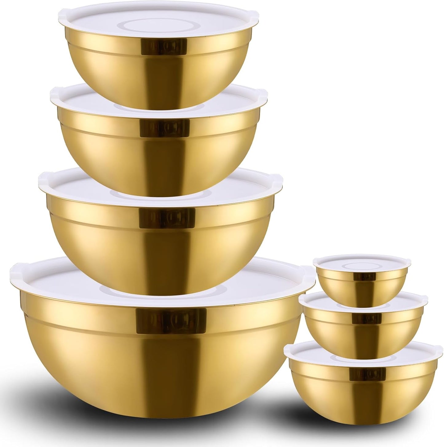 Red Mixing Bowls with Lids Set of 7, Stainless Steel Nesting Bowl with Khaki Lid for Non-slip Mixing Prepping Storing Serving, 7 Sizes-7/3.6/2.7/2.1/1.5/1/0.8 QT