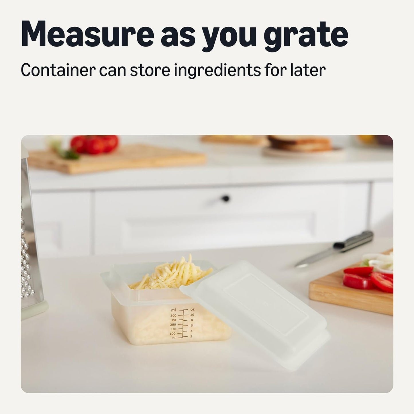 Amazon Basics 4-Sided Cheese Grater with Measurement Container, Stainless Steel, Dishwasher-Safe