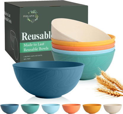 Wheat Straw Bowls Set with Lids, Unbreakable 40 OZ Cereal Bowls Set of 4, Salad Container for Lunch, Microwave & Dishwasher Safe Bowl Set for Kitchen, Picnic, RV, Camping, Multi
