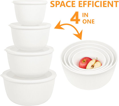BoxedHome Mixing Bowls with Lids - 8 Piece Plastic Nesting Bowls Set includes 4 Prep Bowls and 4 Lids, Microwave and Dishwasher Safe, Green