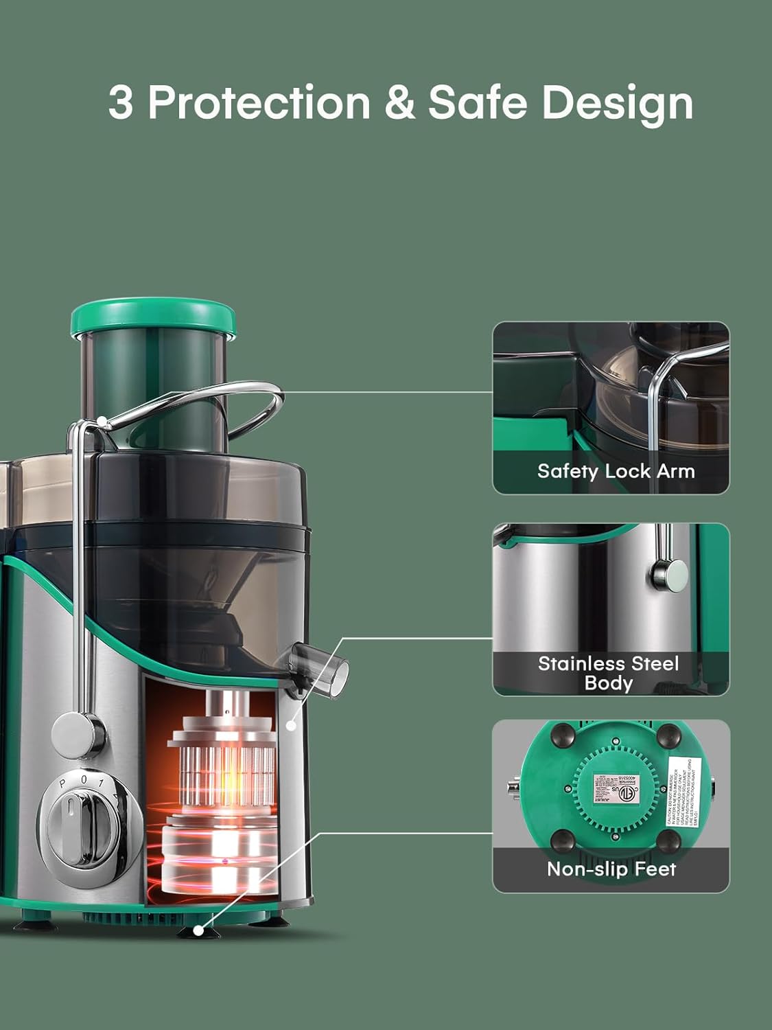 Juicer Machines, Juilist 3" Wide Mouth Juicer Extractor Max Power 800W, for Vegetable and Fruit with 3-Speed Setting, 400W Motor, Easy to Clean