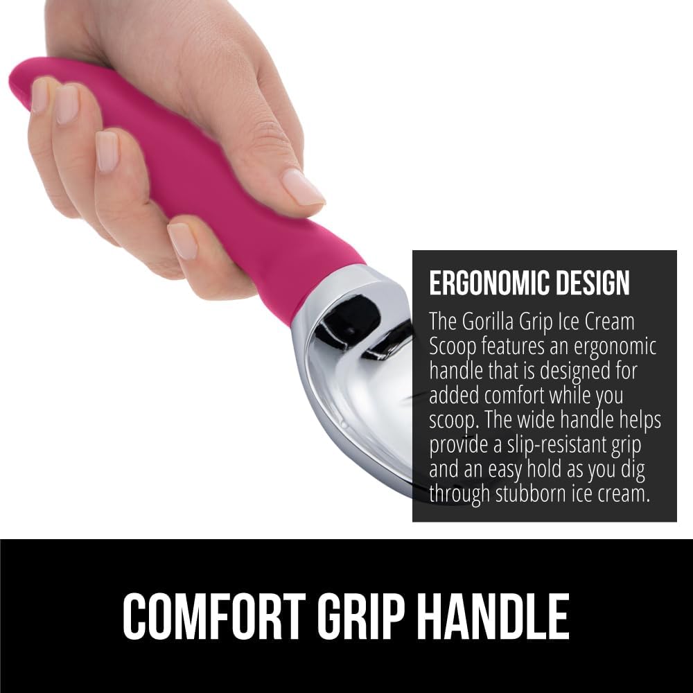 GORILLA GRIP® Heavy Duty Ice Cream Scoop, BPA-Free, Dishwasher Safe, Comfortable Zinc Alloy Handle, Professional Scooper for Hard Gelato, Sorbet, Cookie Dough, Melon, Round Cones, Kitchen Tool, Blue