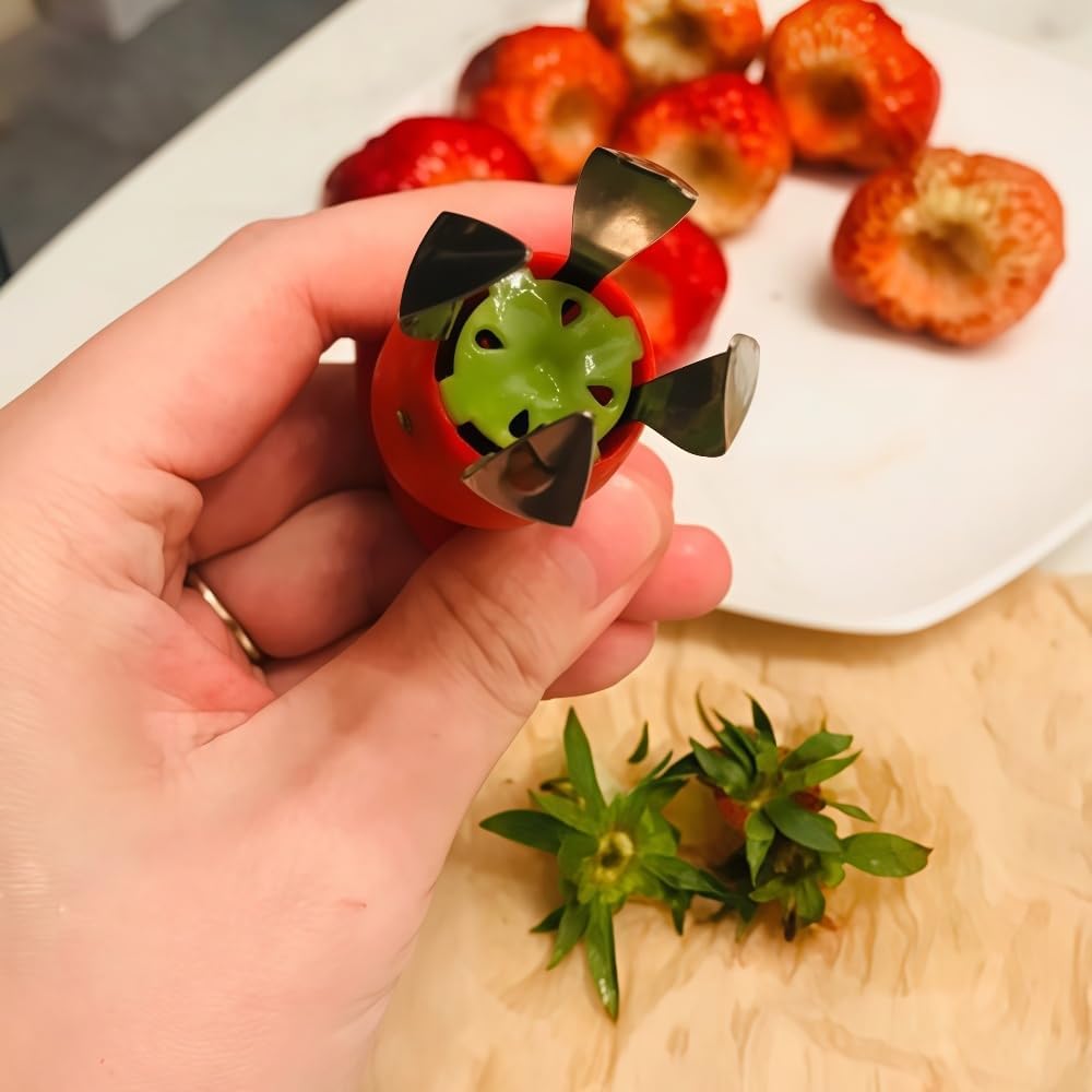 Strawberry Huller Fruit Slicer Set, Red/Green（2packs) Sold by Air mingo