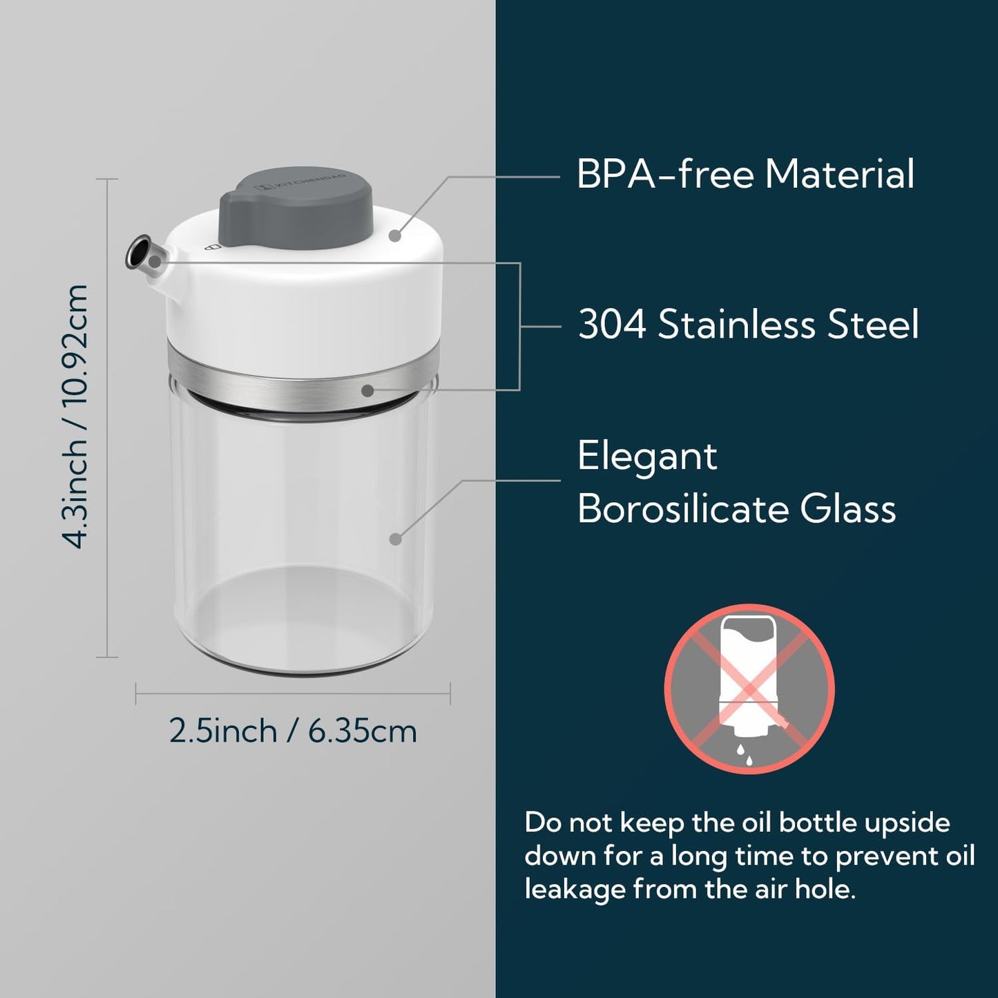 KITCHENDAO Precision Pour Glass Oil Dispenser with 3 Modes, Drip-free Spout, Two Adjustable Flowing Speed, 12 oz Vinegar Dispenser Bottle for Kitchen, Borosilicate Glass Olive Oil Bottle for Cooking