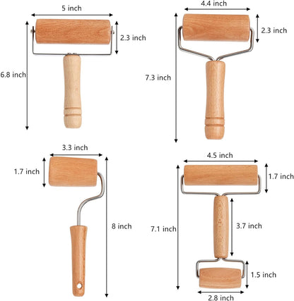 AVLA 4 Pack Wood Pastry Pizza Roller, Non Stick Wooden Rolling Pin for Home, Professional Dough Roller Tool Set for Baking, Cooking, Multifunction Craft Clay Roller, Easy to Handle
