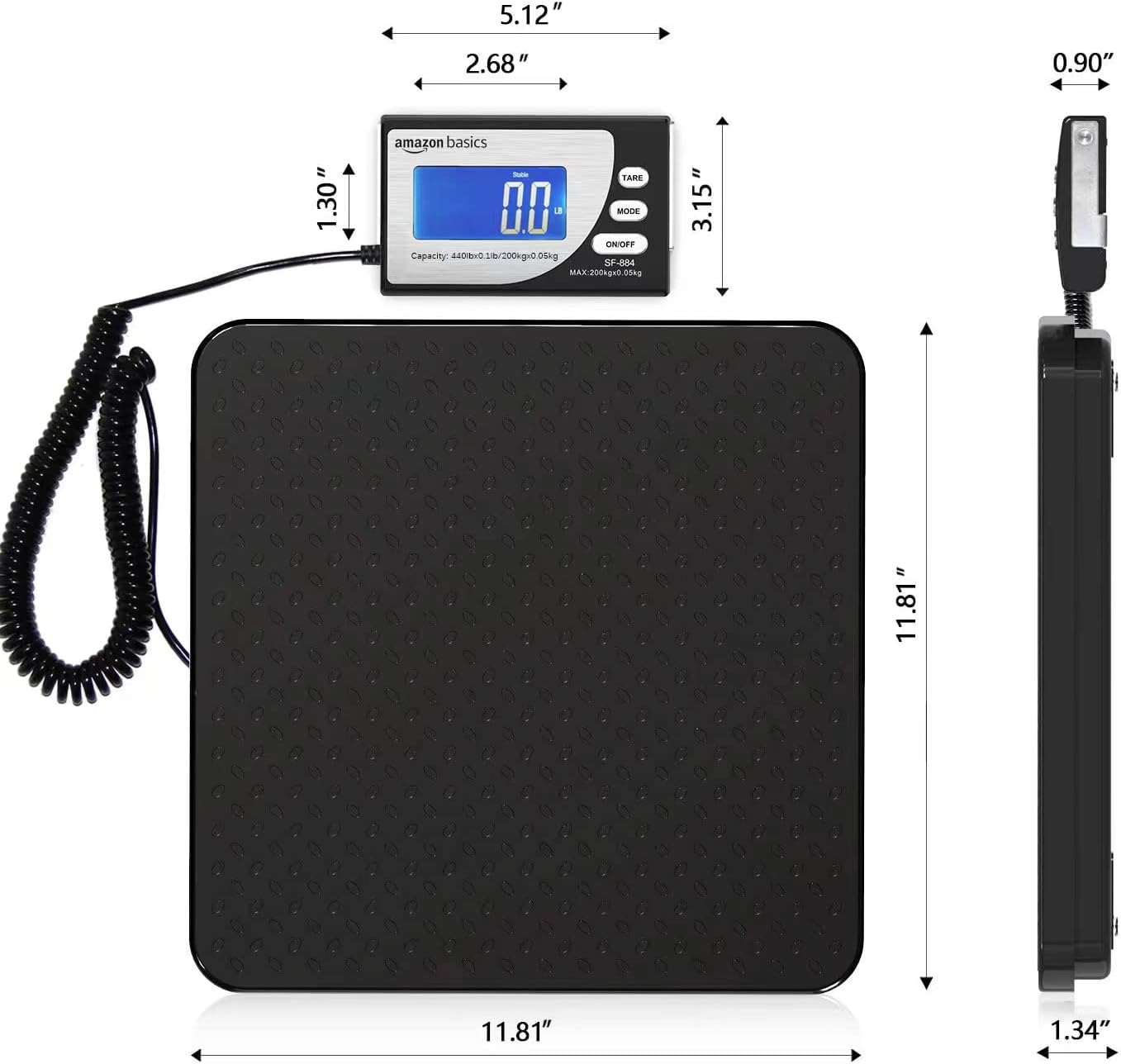 Amazon Basics Digital Postal Shipping Scale with Tare Function, AC Adapter, 65 lb Capacity, 0.1 oz Readability, LCD Display, Black