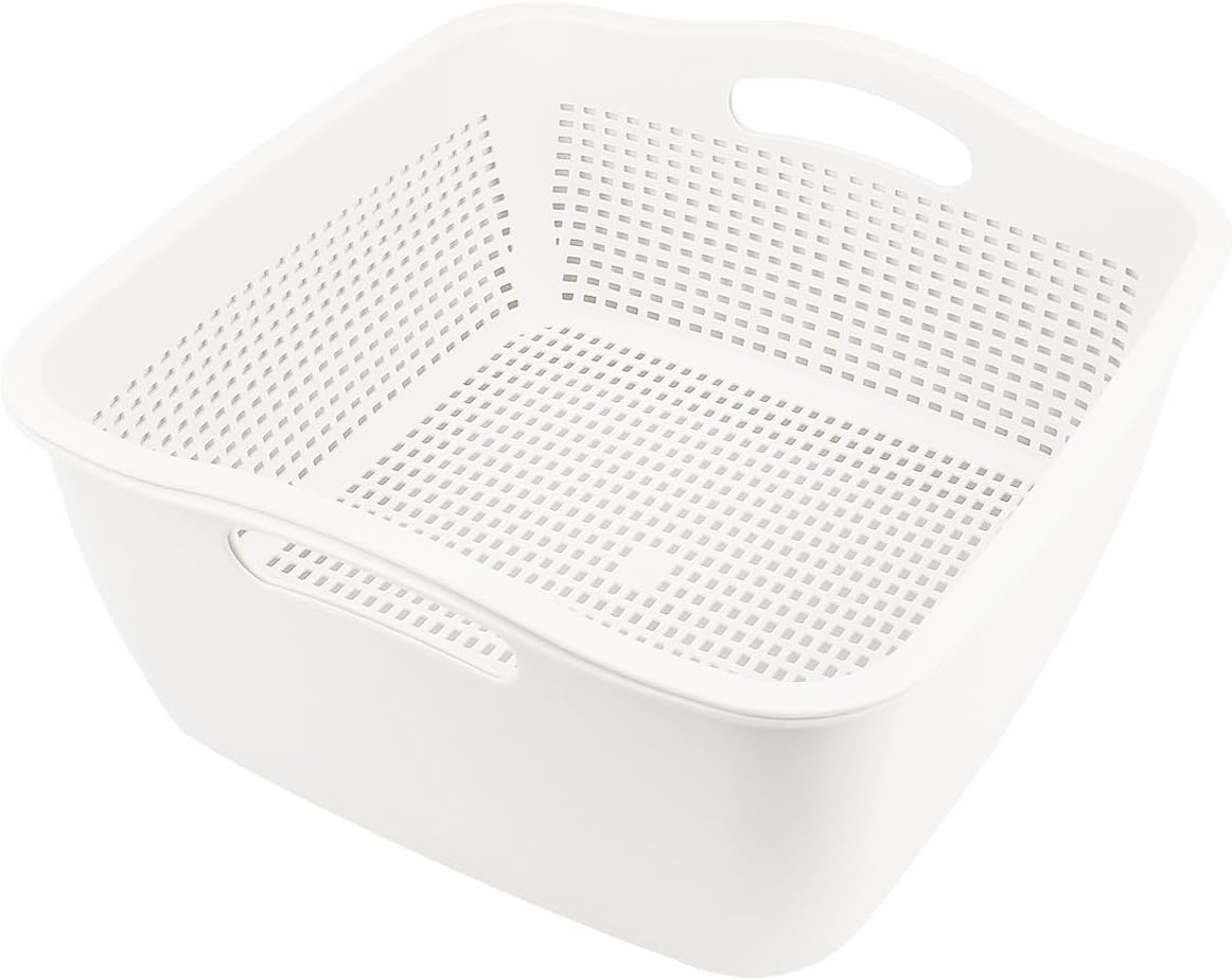 Double-layer Plastic Fruits Vegetable Washing Basket Food Storage Multi-layer Stackable Vegetable Sinks Wash Drain Basket for Kitchen (White)