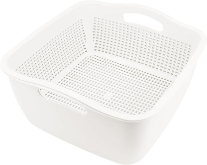 Double-layer Plastic Fruits Vegetable Washing Basket Food Storage Multi-layer Stackable Vegetable Sinks Wash Drain Basket for Kitchen (White)