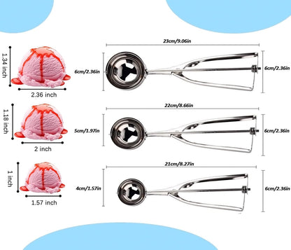 Cookie Scoop, Ice Cream Scooper set with Trigger, Small, Medium and Large Stainless Steel Cookie Scoops Set of 3 for Baking, Ergonomic Handle Cookie Dough Scoop, 3 PACK