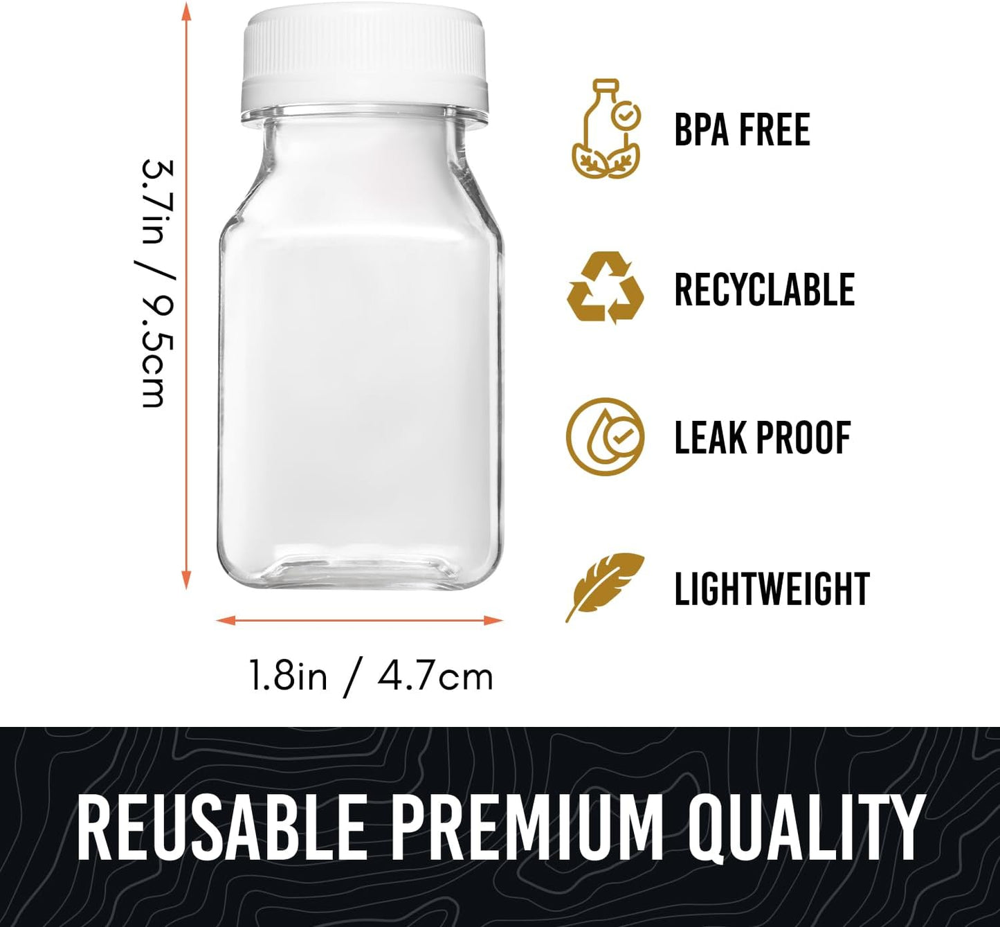 Norcalway 4 Oz Small Plastic Bottles with Black Caps for Liquids - Ginger Shot Lids, Wellness Juice Freezer Safe, Leak Proof, Food Grade 4 Oz 6 Pack, white