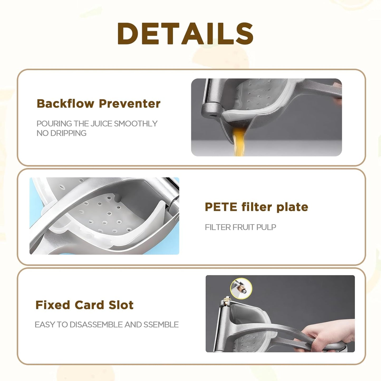 Fruit Juice Squeezer Manual Juicer – 304 Stainless Steel Hand Juicer Juice Press with Metal Filter filter bag, Easy to Use & Clean, Non-Slip Ergonomic Grip, for Lemon, Orange & Citrus