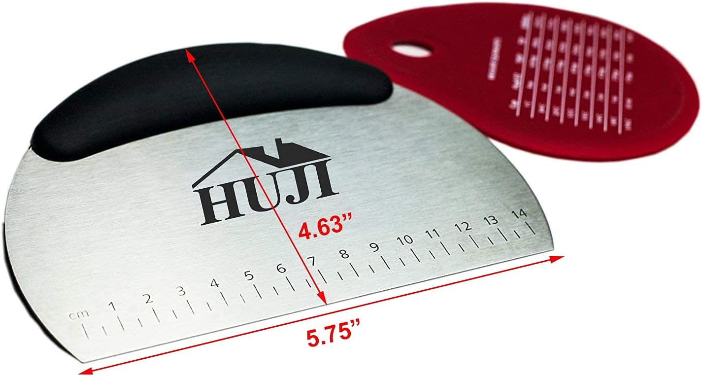 HUJI Stainless Steel Pastry Cutter Chopper Bench Scrapper And Silicone Bowl Scraper With Measurements