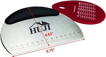 HUJI Stainless Steel Pastry Cutter Chopper Bench Scrapper And Silicone Bowl Scraper With Measurements