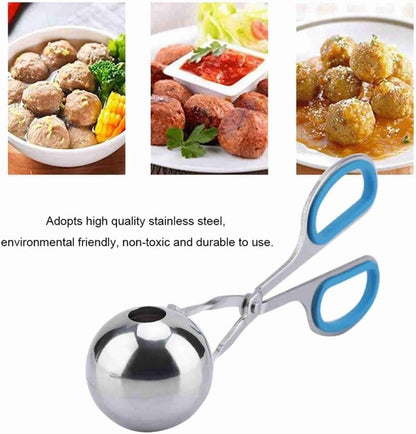 Steel Meatball Maker Tool - 7.5 Inch Food Scoop for Rice Balls, Cookie Dough and Melon Balling, Non-Stick Kitchen Utensil with Drain Holes(Blue)