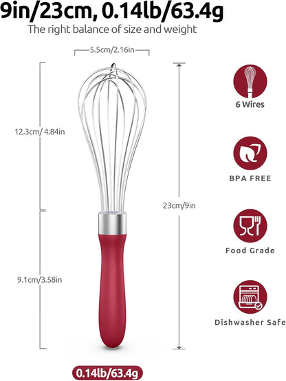 U-Taste 7" Mini Whisk for Cooking: 18/8 Stainless Steel Small Metal Kitchen Wisk, Tiny Hand Mixing Tool for Coffee, Egg, Sauce, 6-Wires Compact Head for Baking, Beating in Bowl, Mug, Jar (Set of 2)