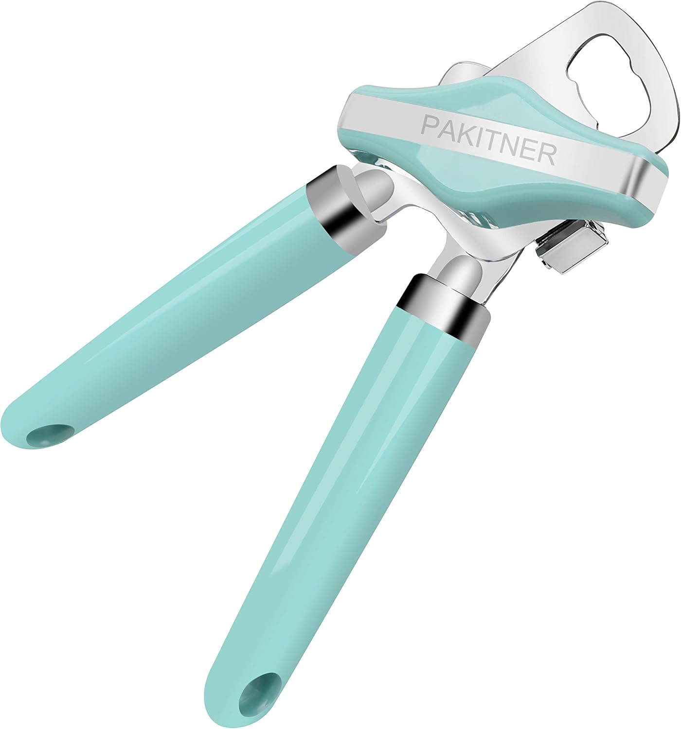 PAKITNER - Can Opener Manual, Safe Cut Heavy Duty Hand Can Opener with Magnetic Lifter, Stainless Steel with Sharp Blade Smooth Edge Can opener, Easy Big Turn Knob, with Bottle Opener, Aqua Sky
