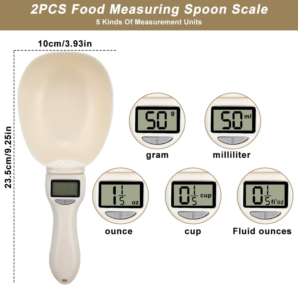 2PCS Digital Measuring Spoon Scale, Adjustable Electronic Measuring Spoon with 2PCS Hooks, Digital Kitchen Scale Spoon with Removable Handle, for Cooking, Baking, Pet Food, Daily Meals