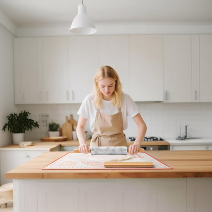 Marble Rolling Pin with Non-Stick Silicone Mat & Wood Base, 16.9-Inch Heavy Weight Dough Roller for Pizza Crust, Cookies, Pasta, Fondant, Pastry Polished Non-Stick Surface White (WH076)
