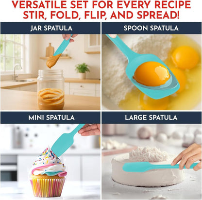 4-Piece Silicone Baking Spatula Set - Rubber Spatulas Silicone Heat Resistant, BPA-Free - Spatula Set for Nonstick Cookware - Baking Essentials