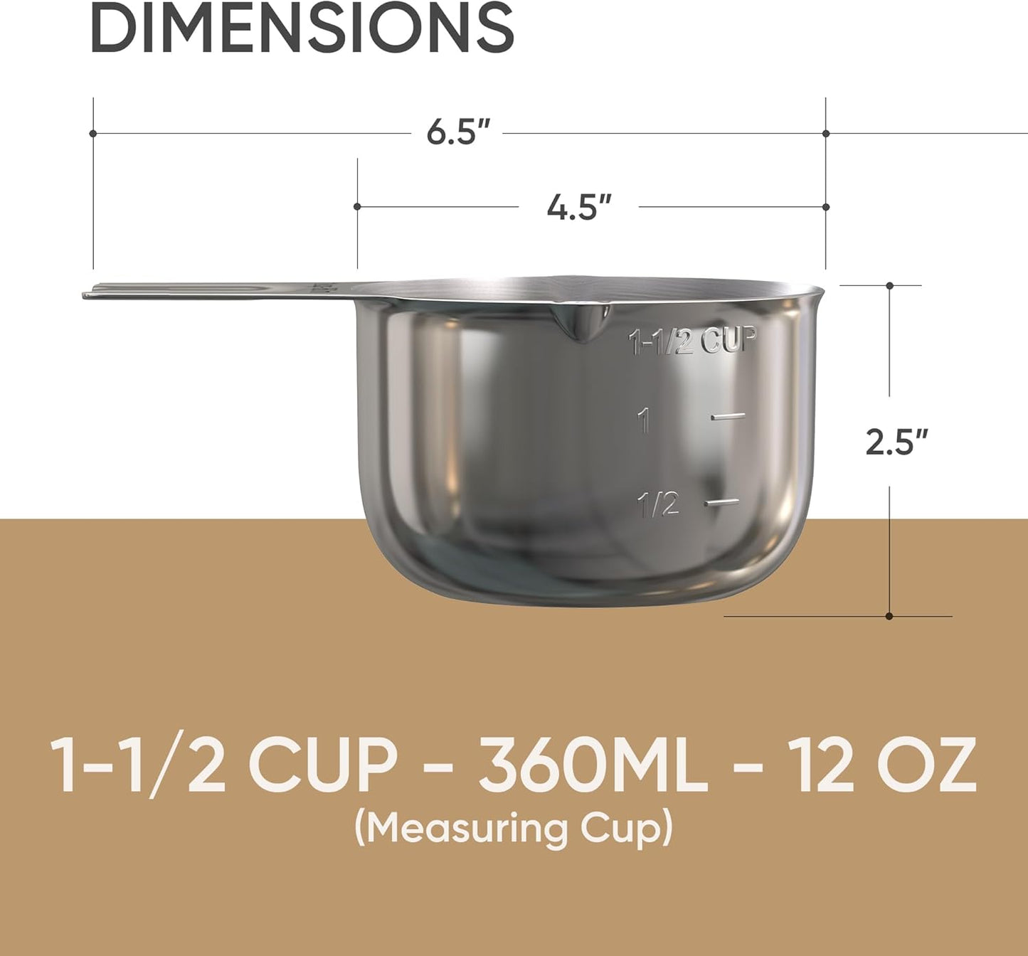 Color Up 2 Cup Measuring Cup, 480ml Stainless Steel Metal, Easy-Pour Spouts, Engraved Markings, Flat Base, Dishwasher Safe, for Dry and Liquid Ingredients