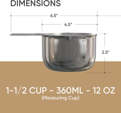 Color Up 2 Cup Measuring Cup, 480ml Stainless Steel Metal, Easy-Pour Spouts, Engraved Markings, Flat Base, Dishwasher Safe, for Dry and Liquid Ingredients