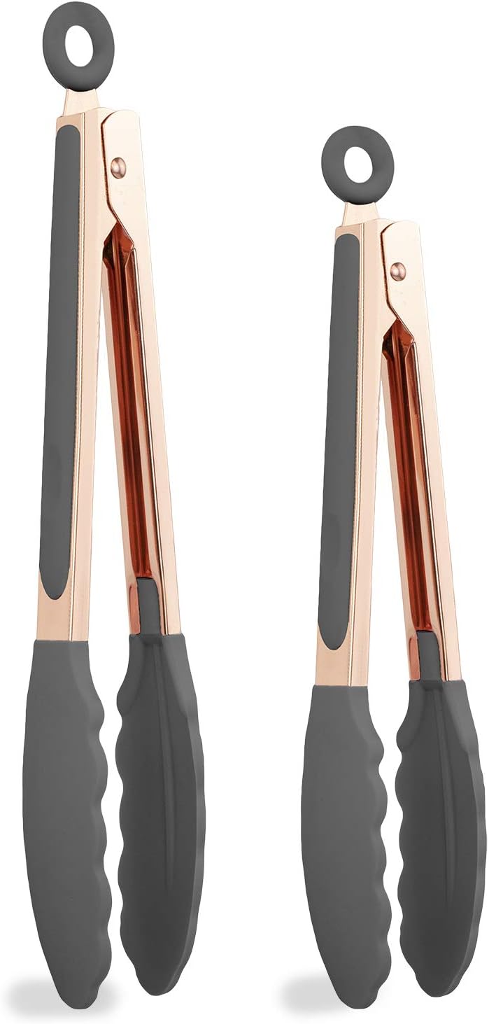 COOK WITH COLOR Stainless Steel Silicone Tipped Kitchen & BBQ Tongs Set, 3 Pc Utensils, Grey