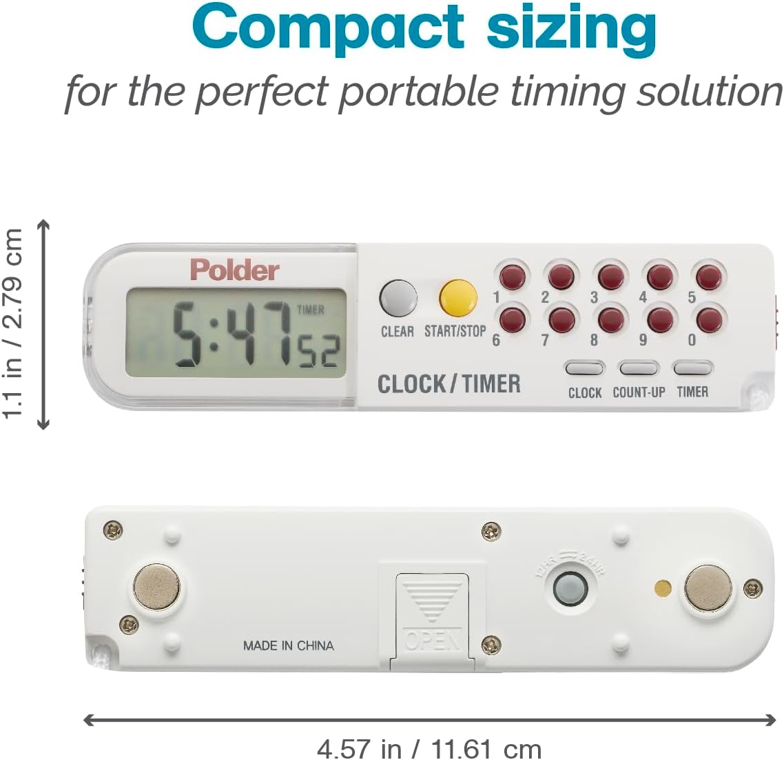 Polder Combination Clock, Timer and Stopwatch with Large, Easy-to-Read Digital Display, White