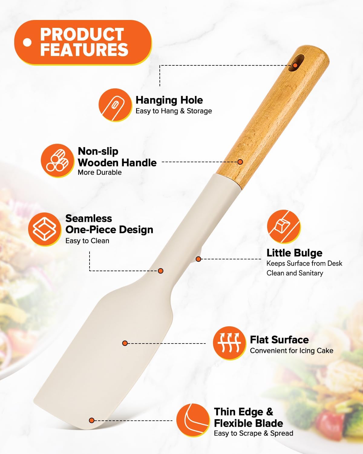 Silicone Spatula and Spoonula Set, Great For Stirring, Tough Mixing and Folding, Sturdy Bpa-Free Matte Silicone, Wooden Handle Rubber Scraper For Nonstick Cookwares (Grey)