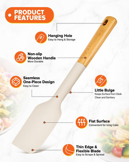 Silicone Spatula and Spoonula Set, Great For Stirring, Tough Mixing and Folding, Sturdy Bpa-Free Matte Silicone, Wooden Handle Rubber Scraper For Nonstick Cookwares (Grey)