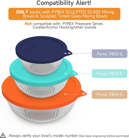 SOPHICO Silicone Replacement Lids for Pyrex Sculpted Glass & Tinted Glass Bowls Mixing Bowls（4 size）