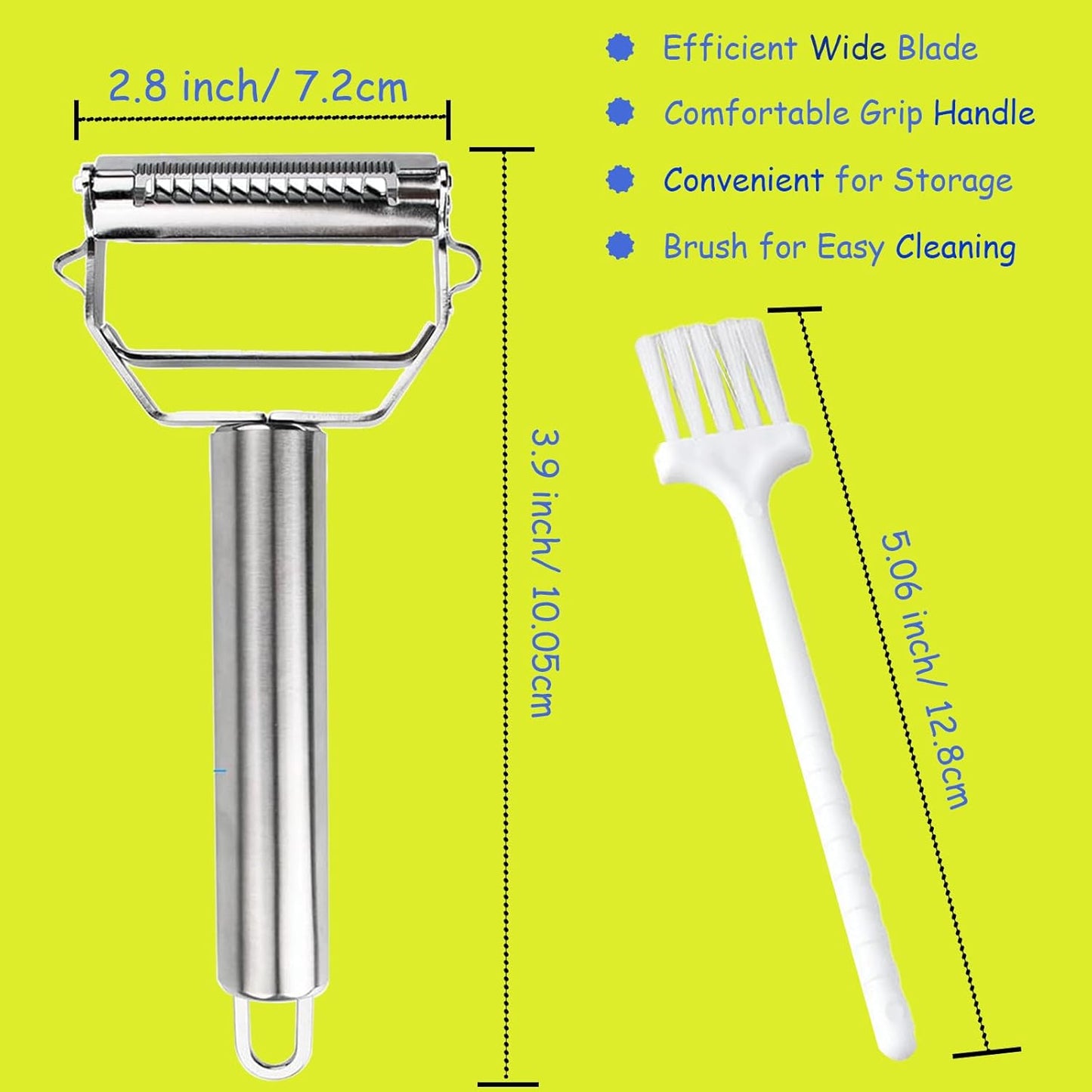 Vegetable Peeler Julienne Slicer 3 in 1 Kitchen Peeler Zucchini Salad Maker Ultra Sharp Potato Peelers Stainless Steel No-Rust Carrot Cutter Anti-Slip Handle Cucumber Slicer + Cleaning Brush
